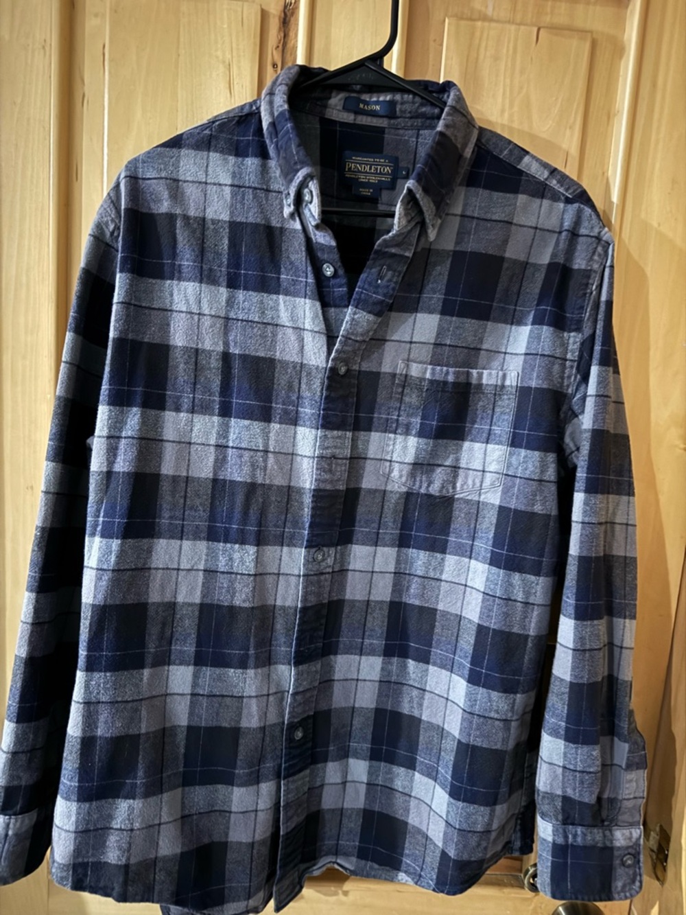 Vintage MASON Pendleton Navy and Gray Plaid Flannel Button-Down Shirt